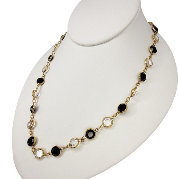 SWAROVSKI Bezel Set Clear & Black Crystal Necklace 36" Open Back Riviere Tennis - Picture 5 of 9